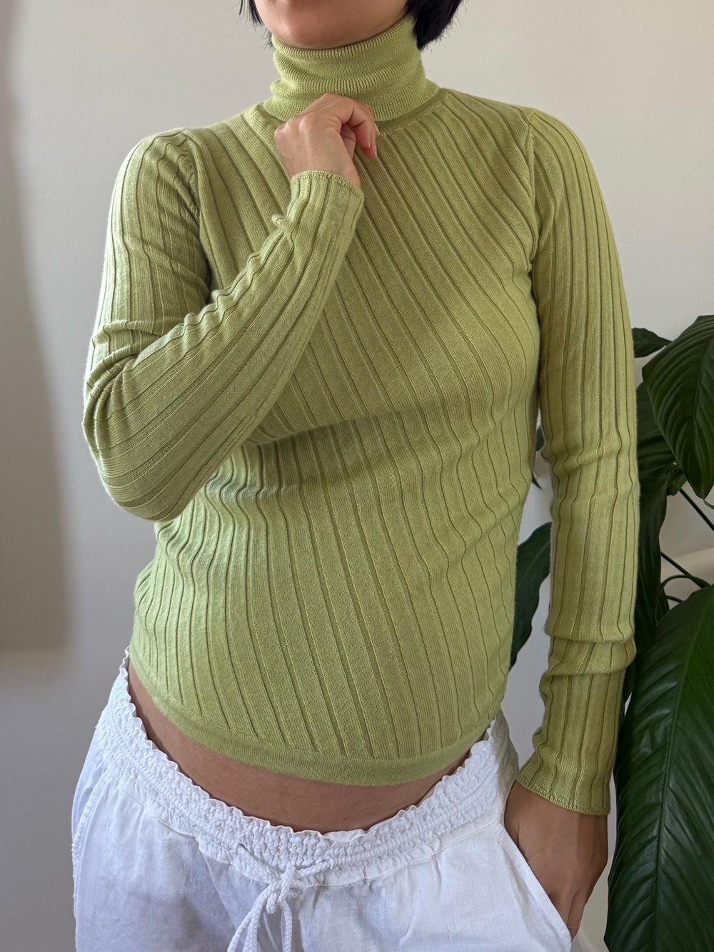Banana Republic 100% Merino Wool Ribbed Light Green Turtleneck Sweater Size S